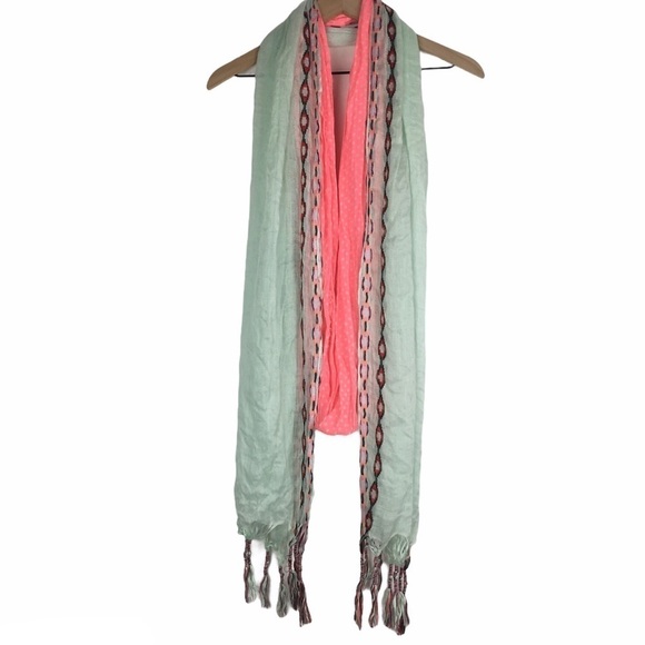 AMERICAN EAGLE Scarf Infinity Dots Neon Southwestern Embroidered Fringe Tassel - Picture 1 of 16
